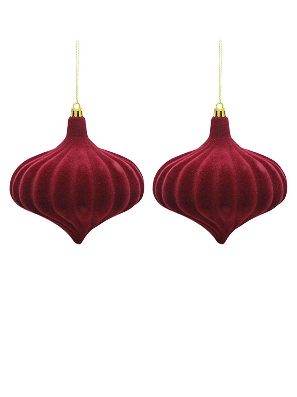 Kadife Yılbaşı Topu – Damla Form Çam Ağacı Süsü Bordo 13 cm 2'li-2