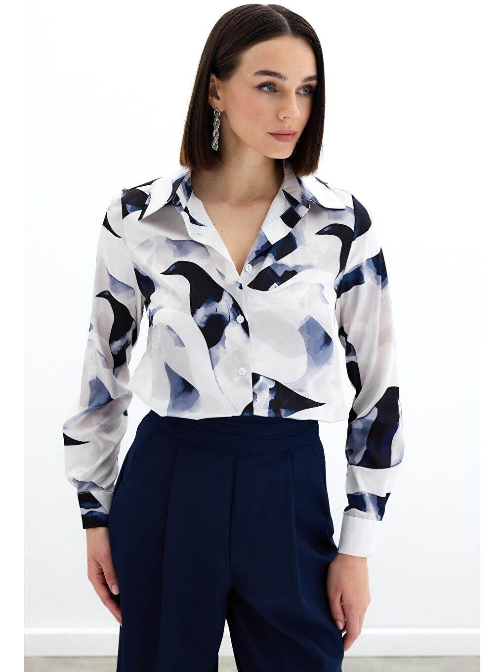 Desenli Gömlek - Lacivert-1