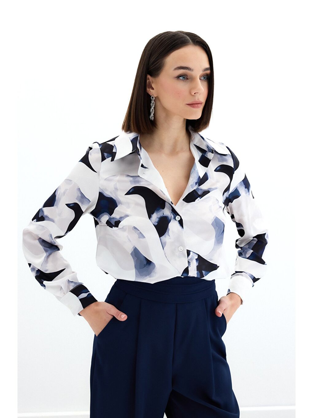 Desenli Gömlek - Lacivert-2