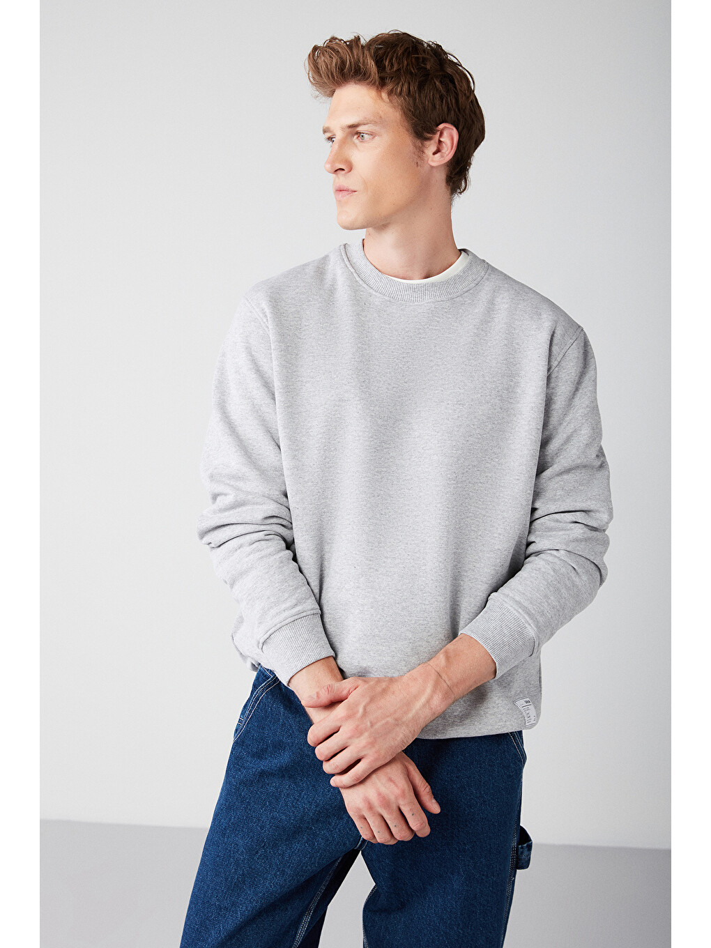 Travıs Erkek Organik Kumaşlı Yumuşacık Regular Fit Yuvarlak Yakalı Gri Melanj Sweatshirt-1