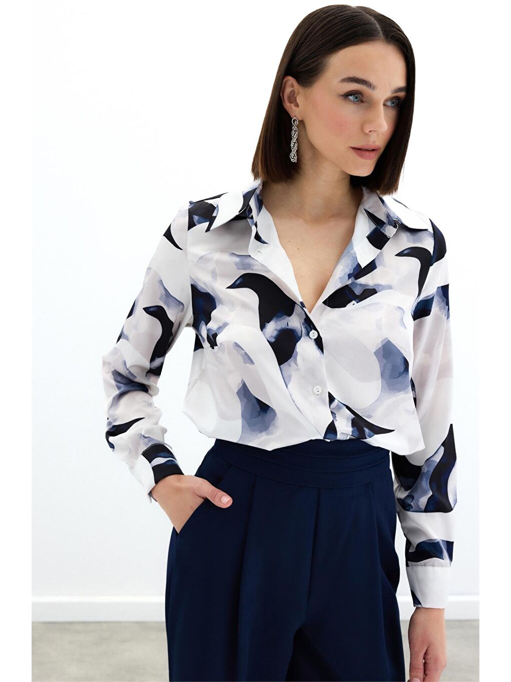 Desenli Gömlek - Lacivert-3