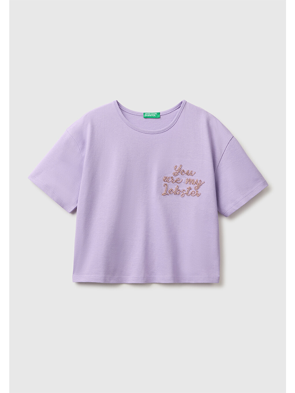 Kız Çocuk Lila Ön ve Arka Baskı Detaylı Geniş Yaka T-Shirt