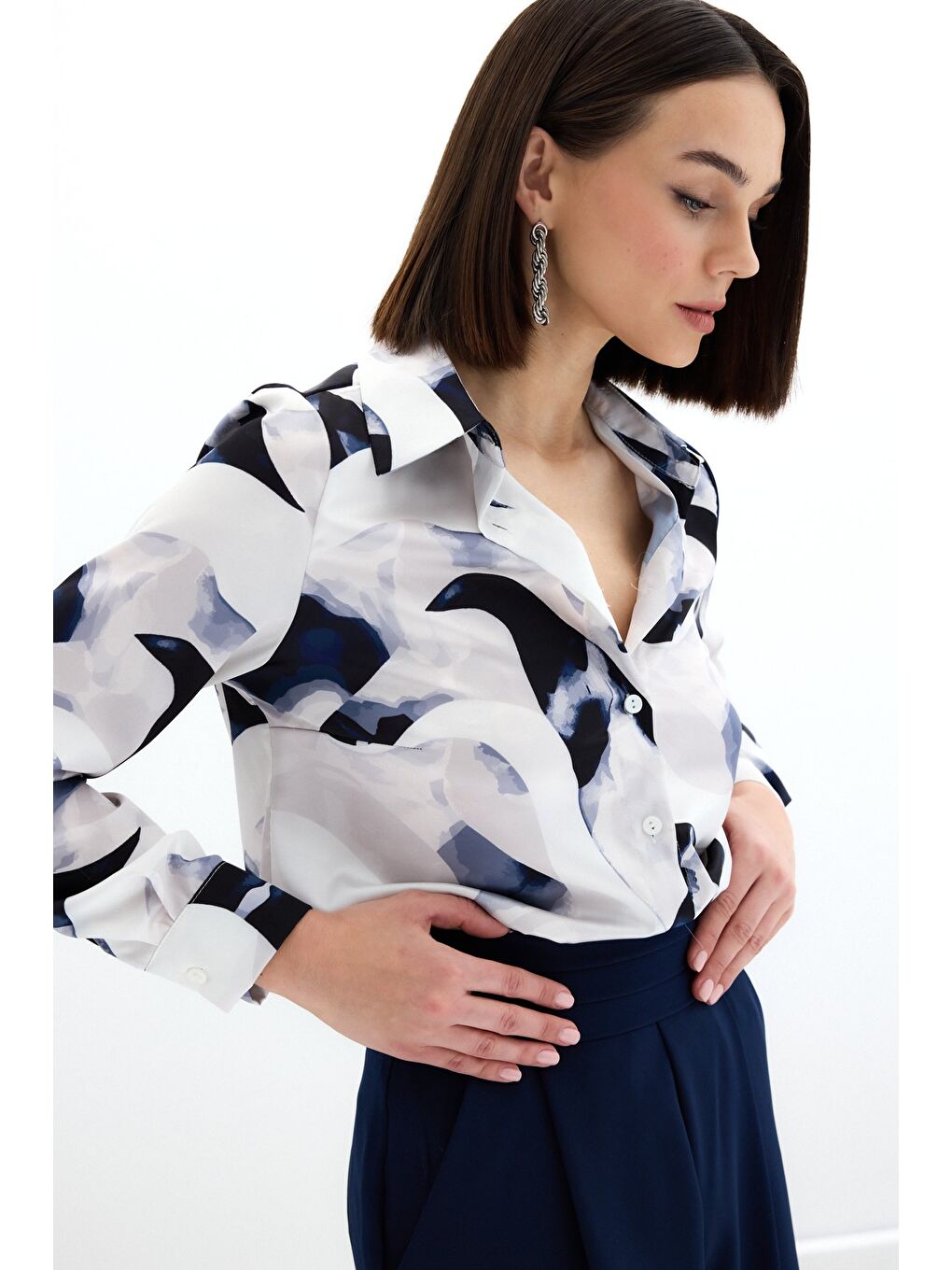 Desenli Gömlek - Lacivert-4