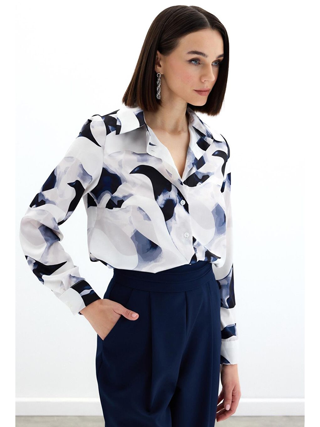 Desenli Gömlek - Lacivert-5