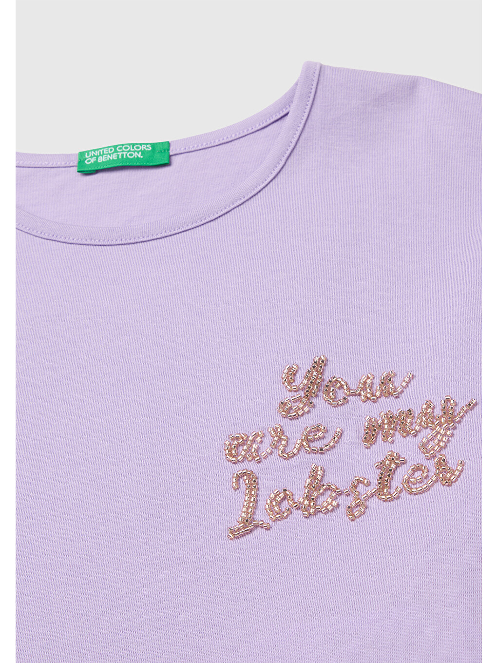 Kız Çocuk Lila Ön ve Arka Baskı Detaylı Geniş Yaka T-Shirt-2