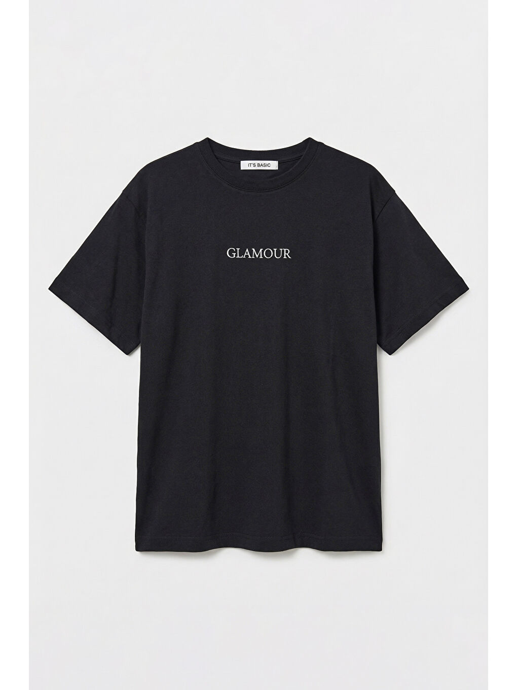Kadın Siyah s6-1 Oversize Glamour Baskılı %100 Pamuk T-Shirt-1