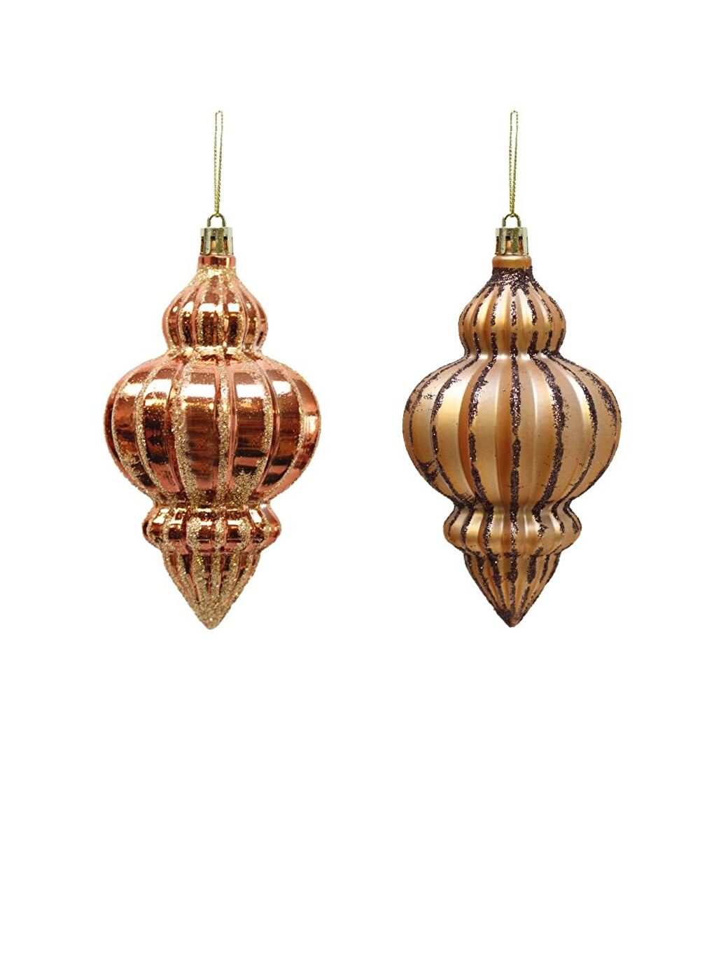 Turuncu Yılbaşı Ağaç Süsü Simli Parlak Mat Karışık Sarkıt Süs Bakır 12 cm 4'lü-2