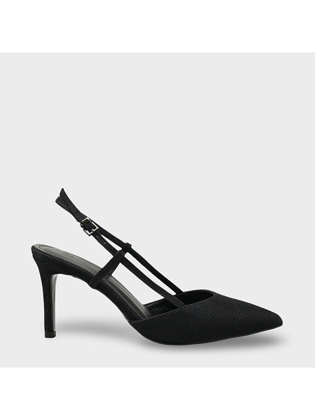 Siyah Susie Hakiki Deri Astarlı Sivri Burunlu Orta Topuklu Simli Arkası Açık Kadın Ayakkabı