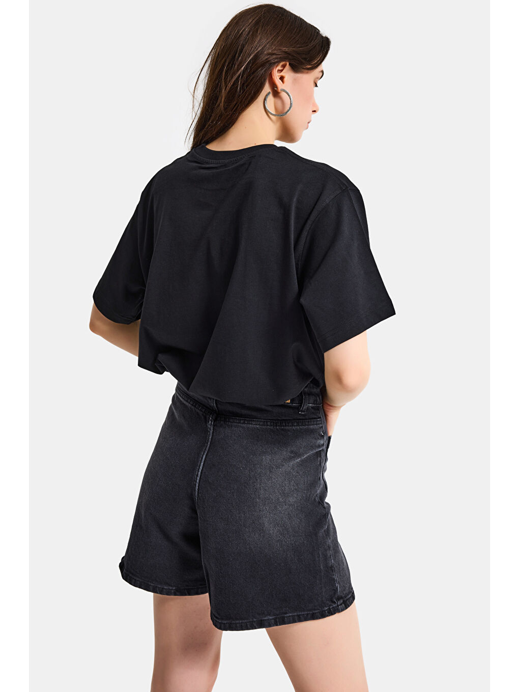 Kadın Siyah s6-1 Oversize Glamour Baskılı %100 Pamuk T-Shirt-4