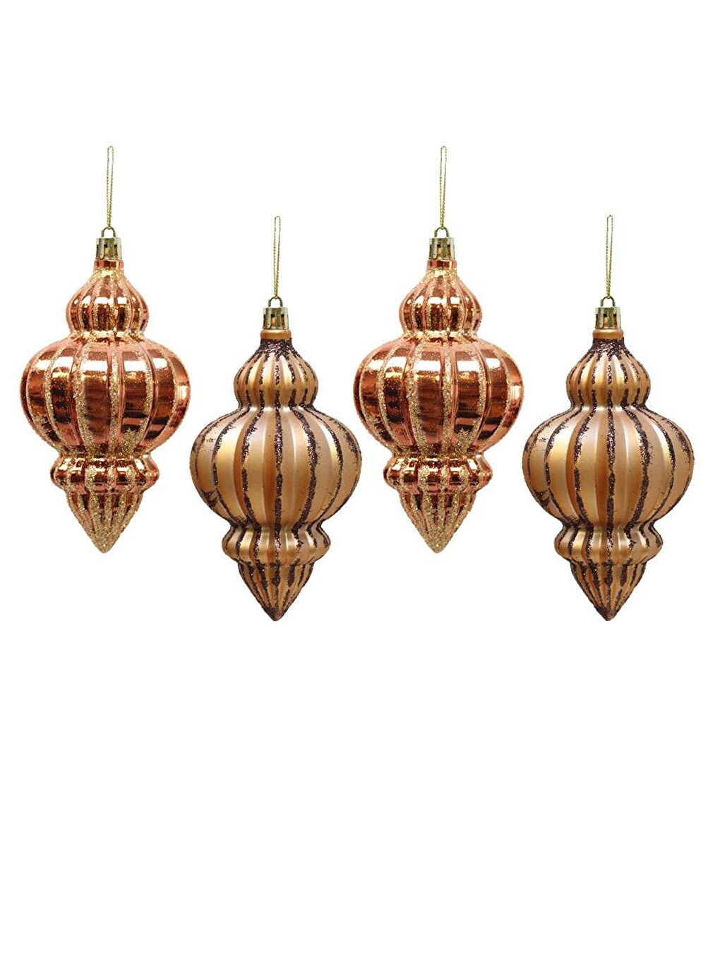 Turuncu Yılbaşı Ağaç Süsü Simli Parlak Mat Karışık Sarkıt Süs Bakır 12 cm 4'lü-3
