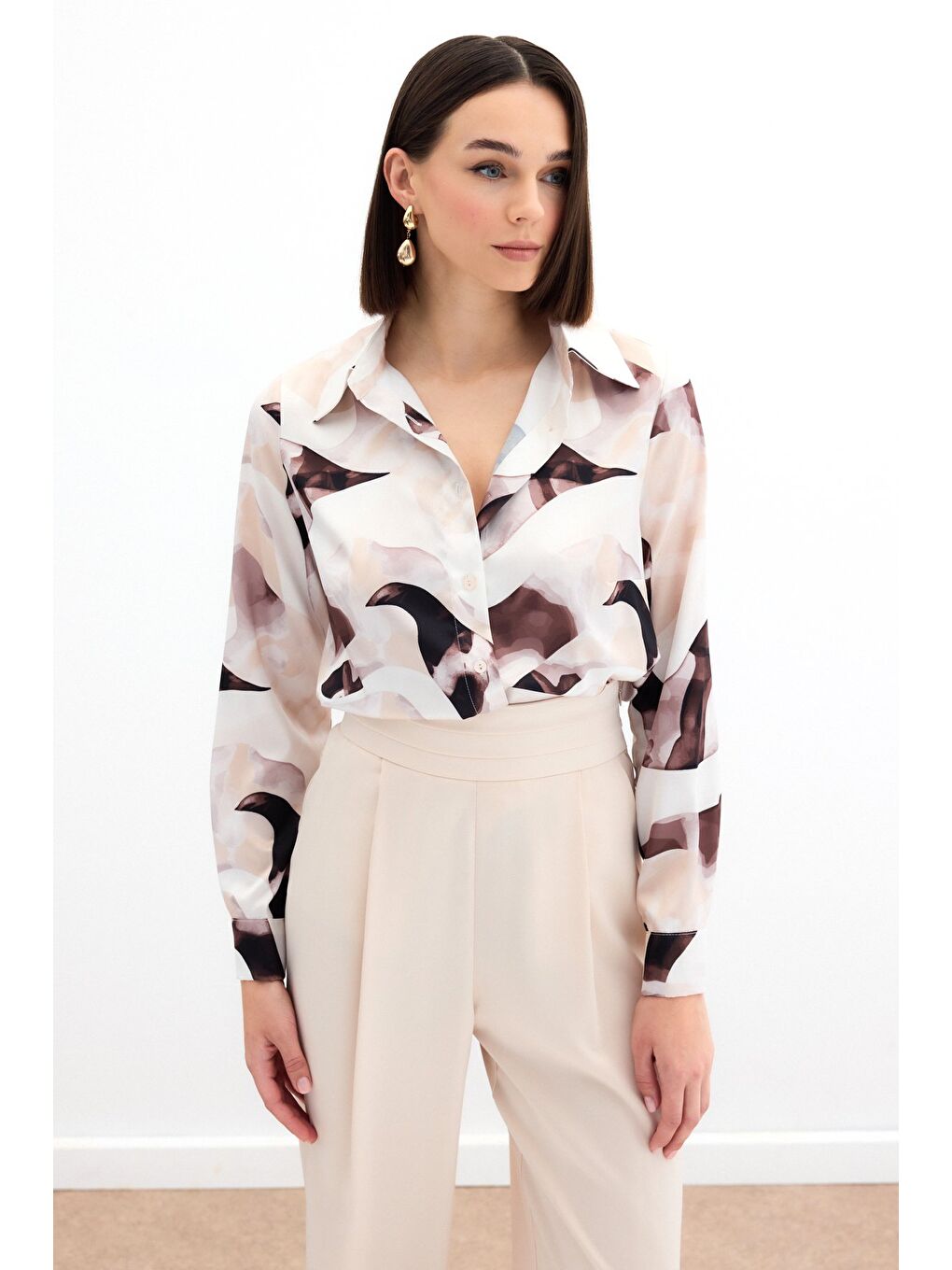 Kahverengi Desenli Gömlek - Kahve