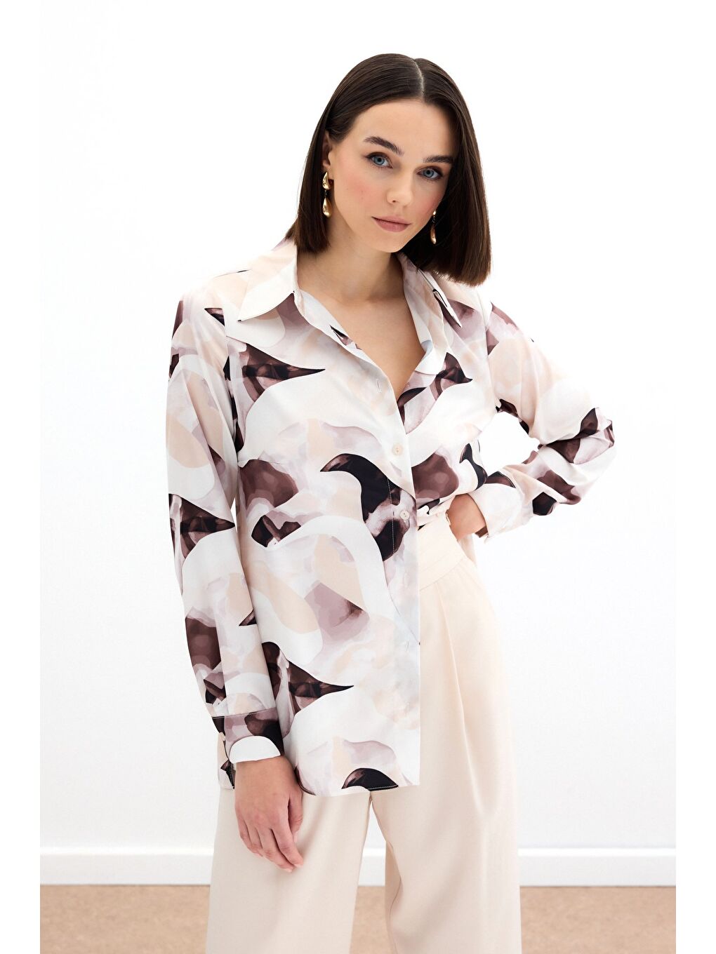 Kahverengi Desenli Gömlek - Kahve-1