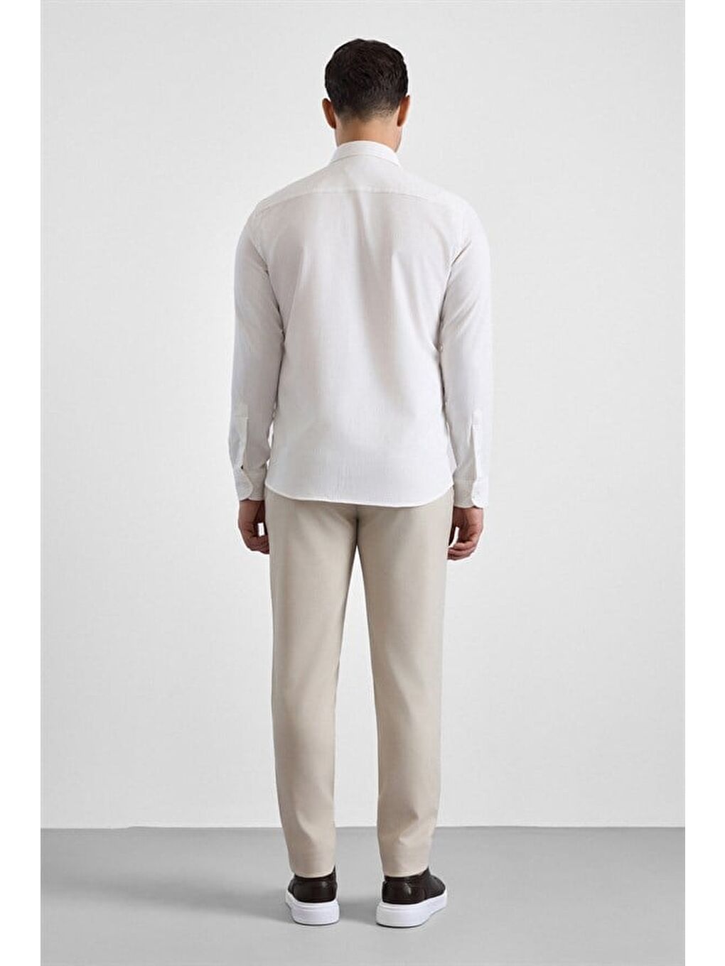 Ekru Slim Düğmeli Yaka Casual Gömlek-3