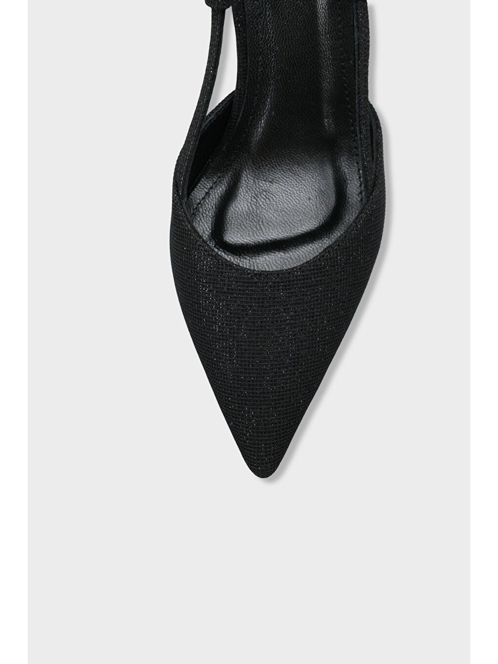 Siyah Susie Hakiki Deri Astarlı Sivri Burunlu Orta Topuklu Simli Arkası Açık Kadın Ayakkabı-2