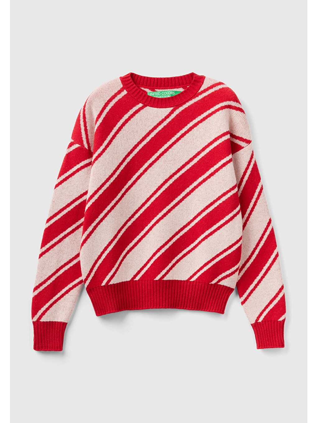 Kadın Kırmızı Yün Karışımlı Çapraz Çizgili Kazak-1