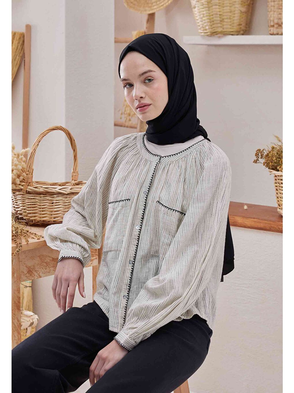 Medine İpeği Şal Siyah-4