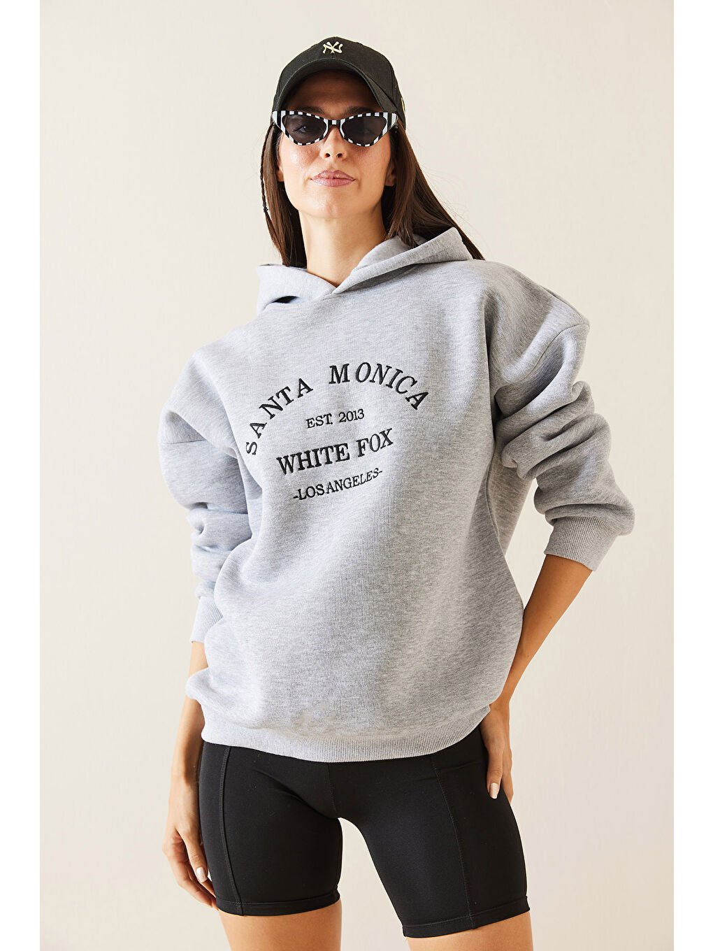 XHAN Gri Kapüşonlu Nakışlı Sweatshirt 5KXK8 48983 03 - 1