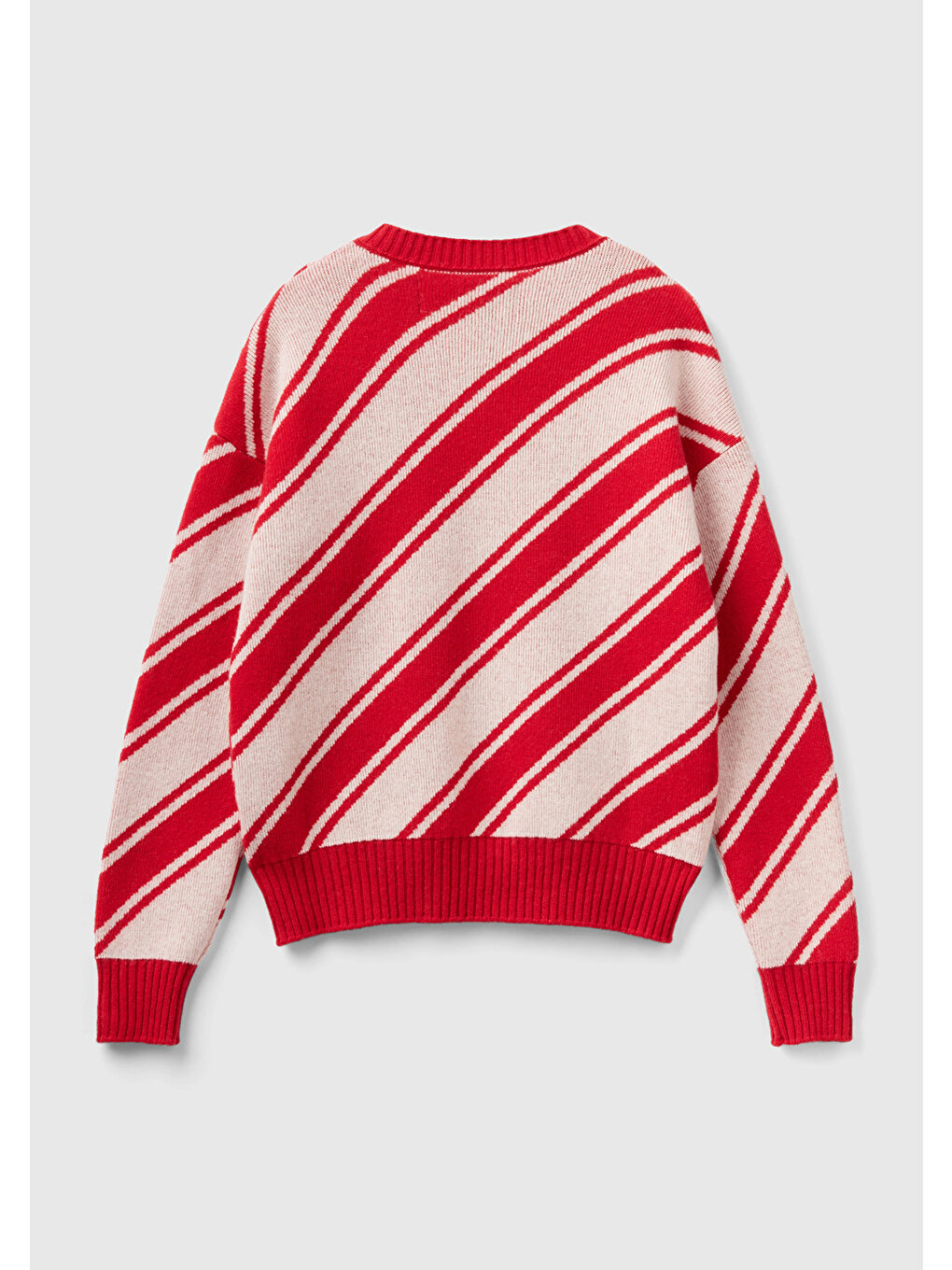 Kadın Kırmızı Yün Karışımlı Çapraz Çizgili Kazak-3