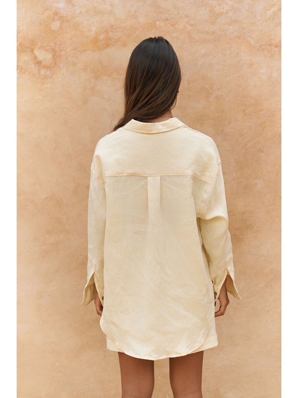 Gaelil Oversize Sarı Keten Gömlek Şort Takım-1