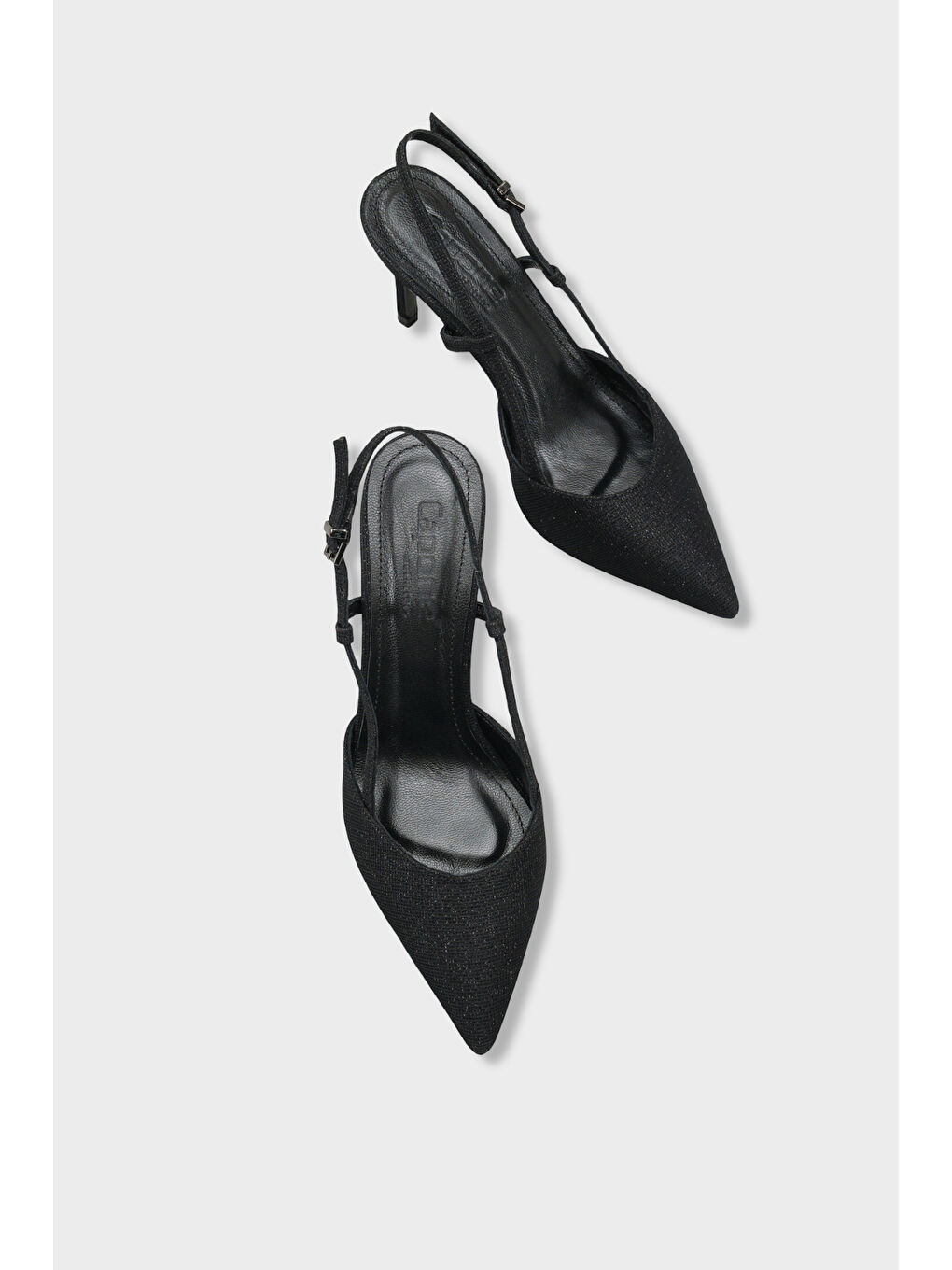 Siyah Susie Hakiki Deri Astarlı Sivri Burunlu Orta Topuklu Simli Arkası Açık Kadın Ayakkabı-5