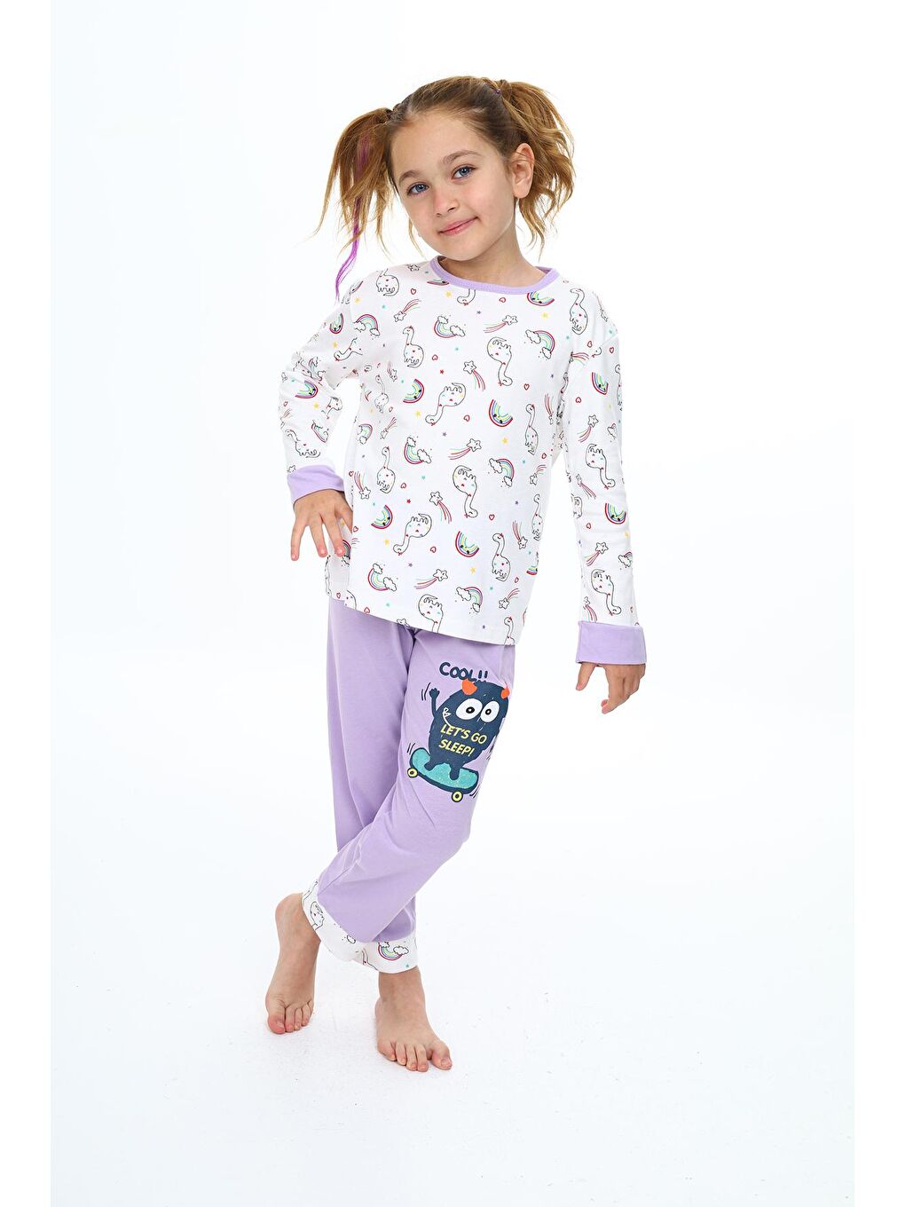 EFTELYA Lila Kız Çocuk Unicorn Baskılı Pijama Takımı 3-11 Yaş 0159