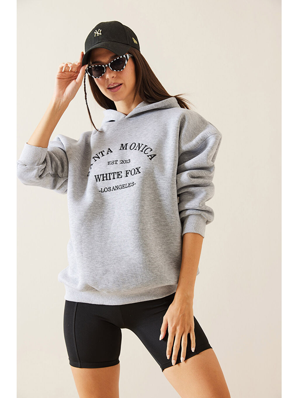 XHAN Gri Kapüşonlu Nakışlı Sweatshirt 5KXK8 48983 03 - 3