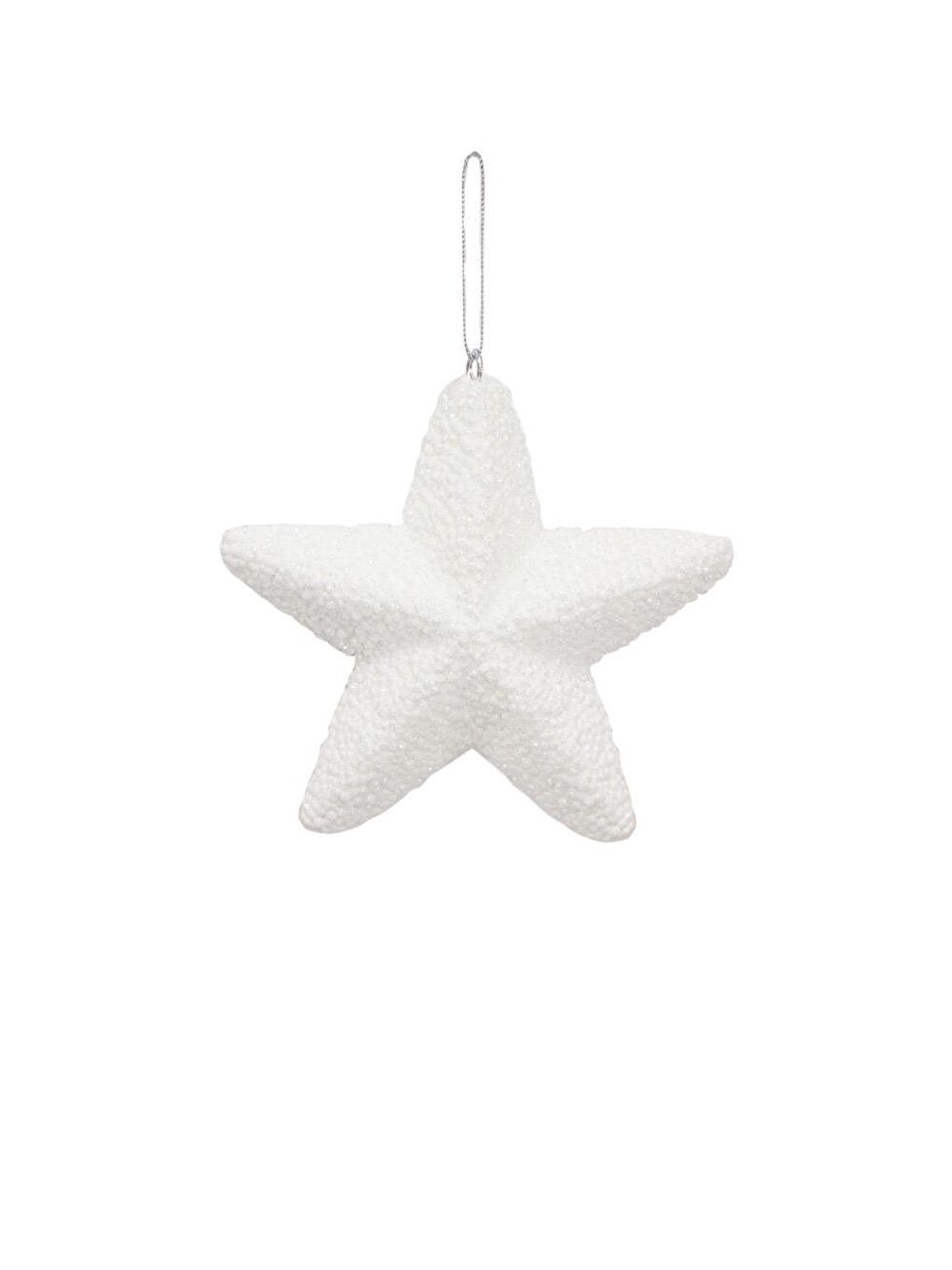 Yılbaşı Ağaç Süsü Kabartma Detaylı Simli Yıldız Dekoratif Süs Beyaz 15 cm-1