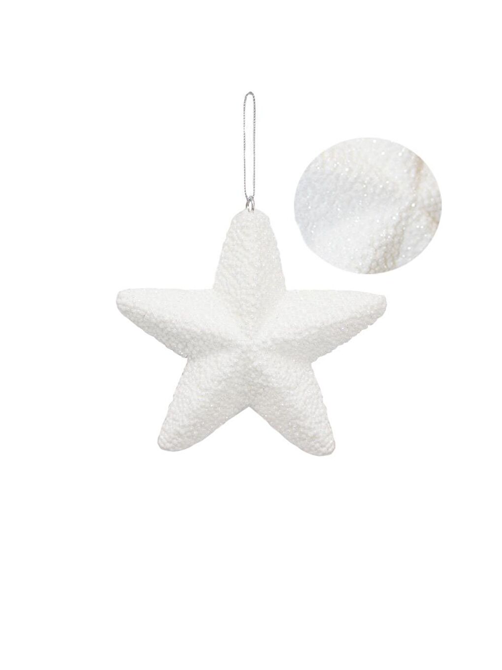 Yılbaşı Ağaç Süsü Kabartma Detaylı Simli Yıldız Dekoratif Süs Beyaz 15 cm-2