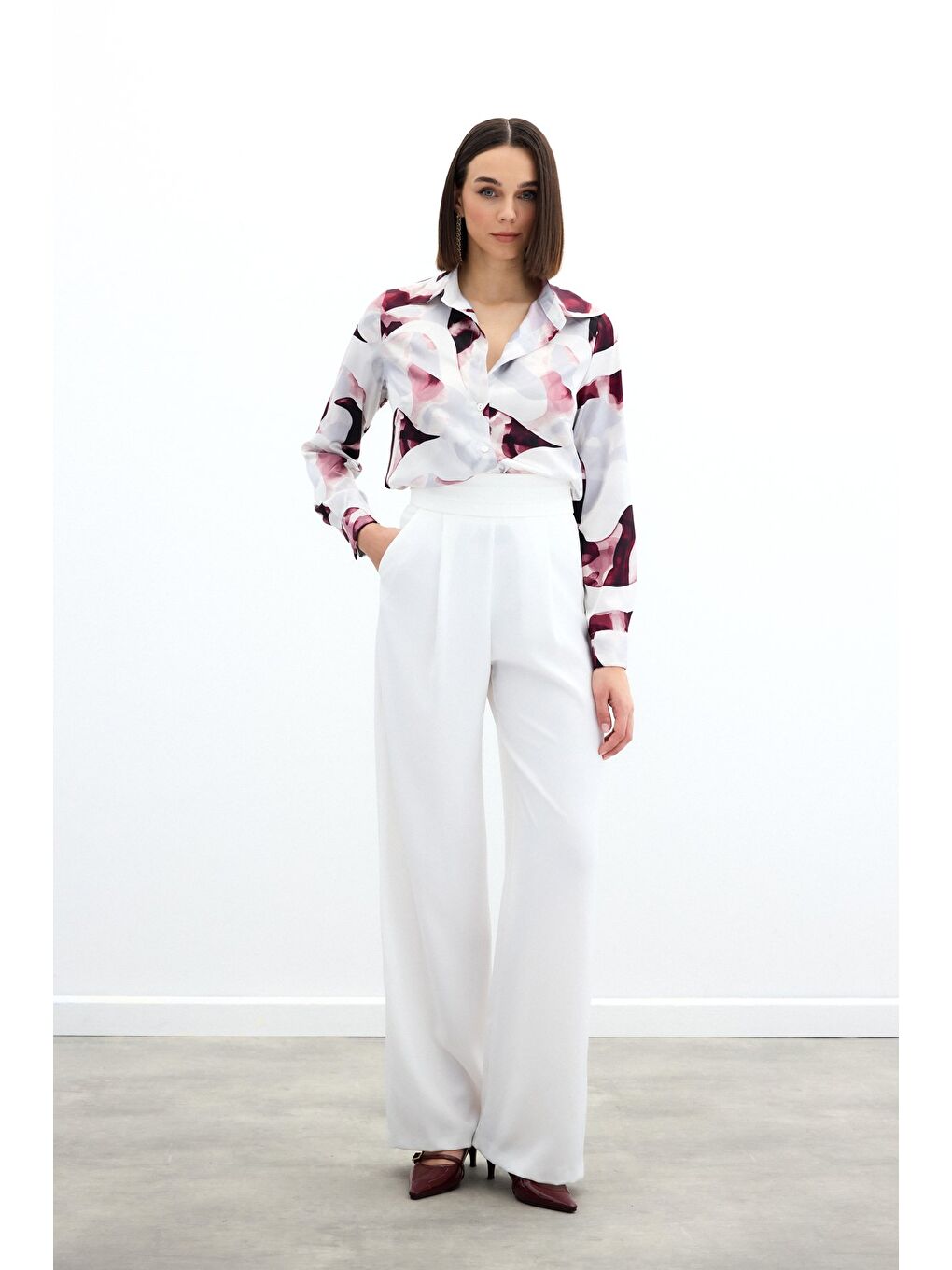 Desenli Gömlek - Bordo-1