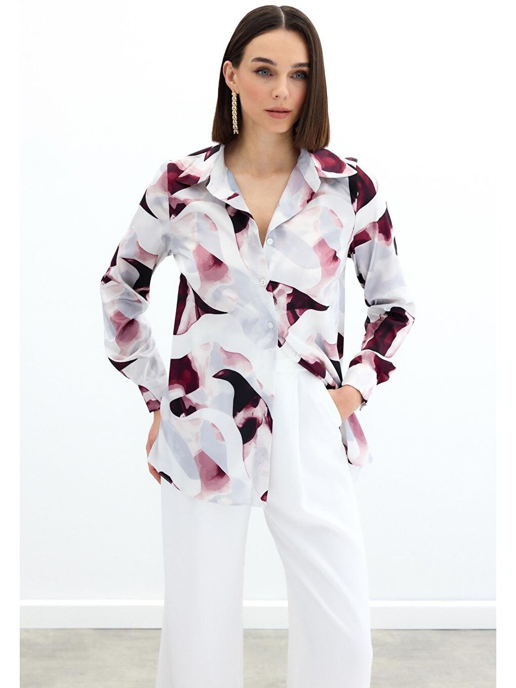 Desenli Gömlek - Bordo-2