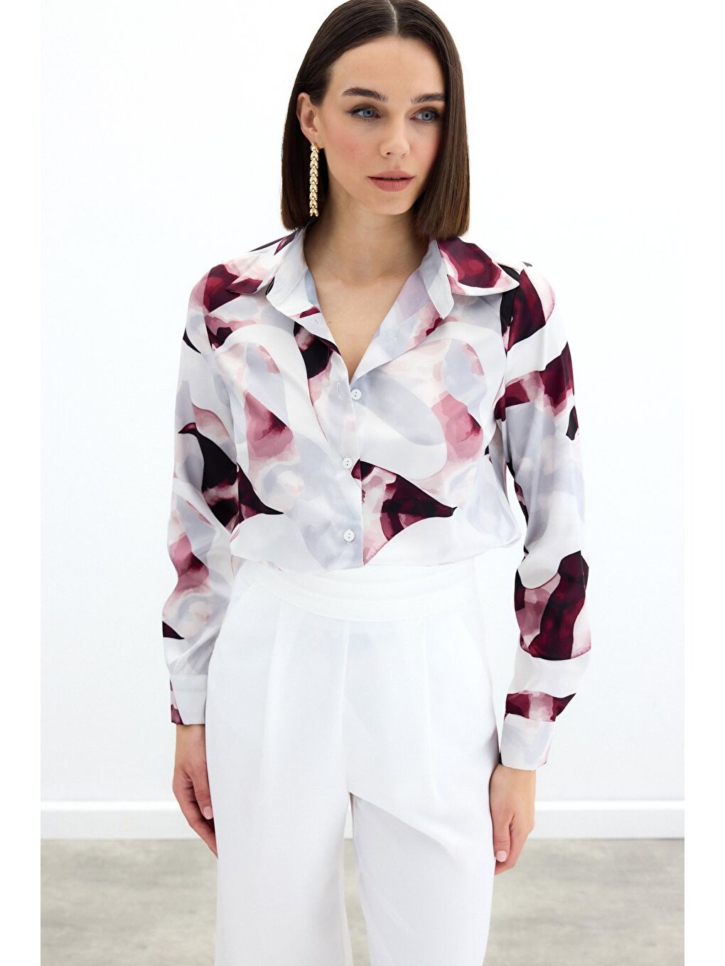 Desenli Gömlek - Bordo-3