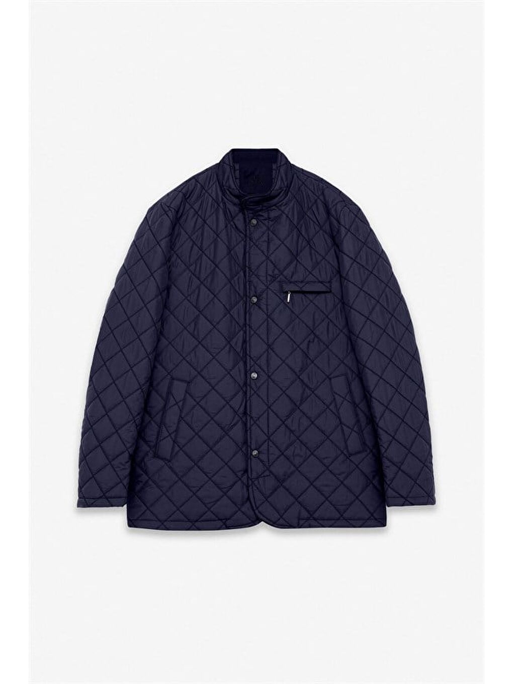 Lacivert Regular Klasik Yaka Düz Yan Cepli Fermuar Kapitone Su Geçirmez Mont-6