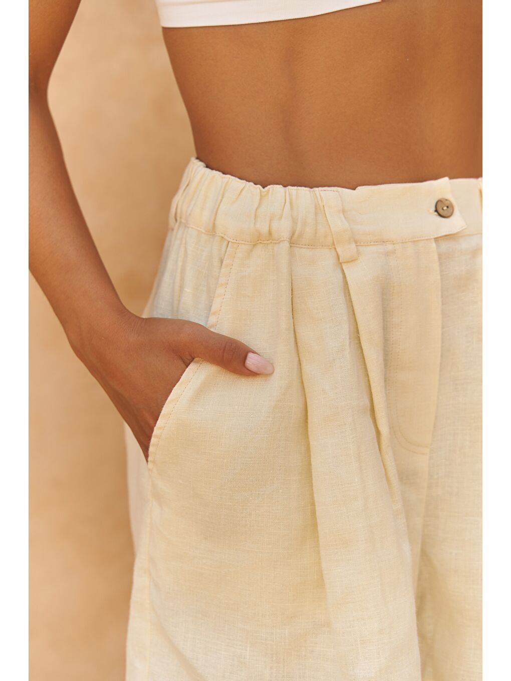 Gaelil Oversize Sarı Keten Gömlek Şort Takım-4