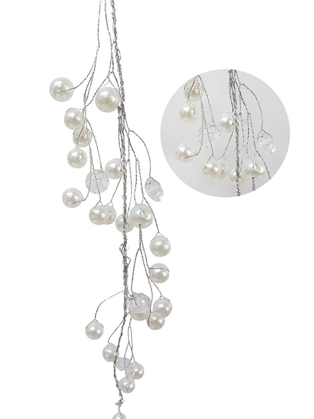 Renksiz Yılbaşı Ağaç Süsü Lüks İnci Kristal Salkım Dekoratif Süs 38 Cm-1