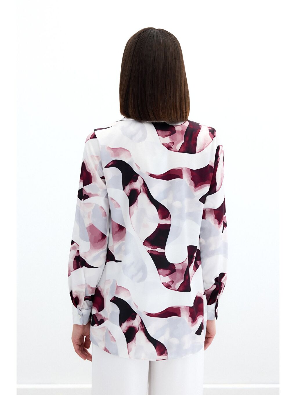 Desenli Gömlek - Bordo-7