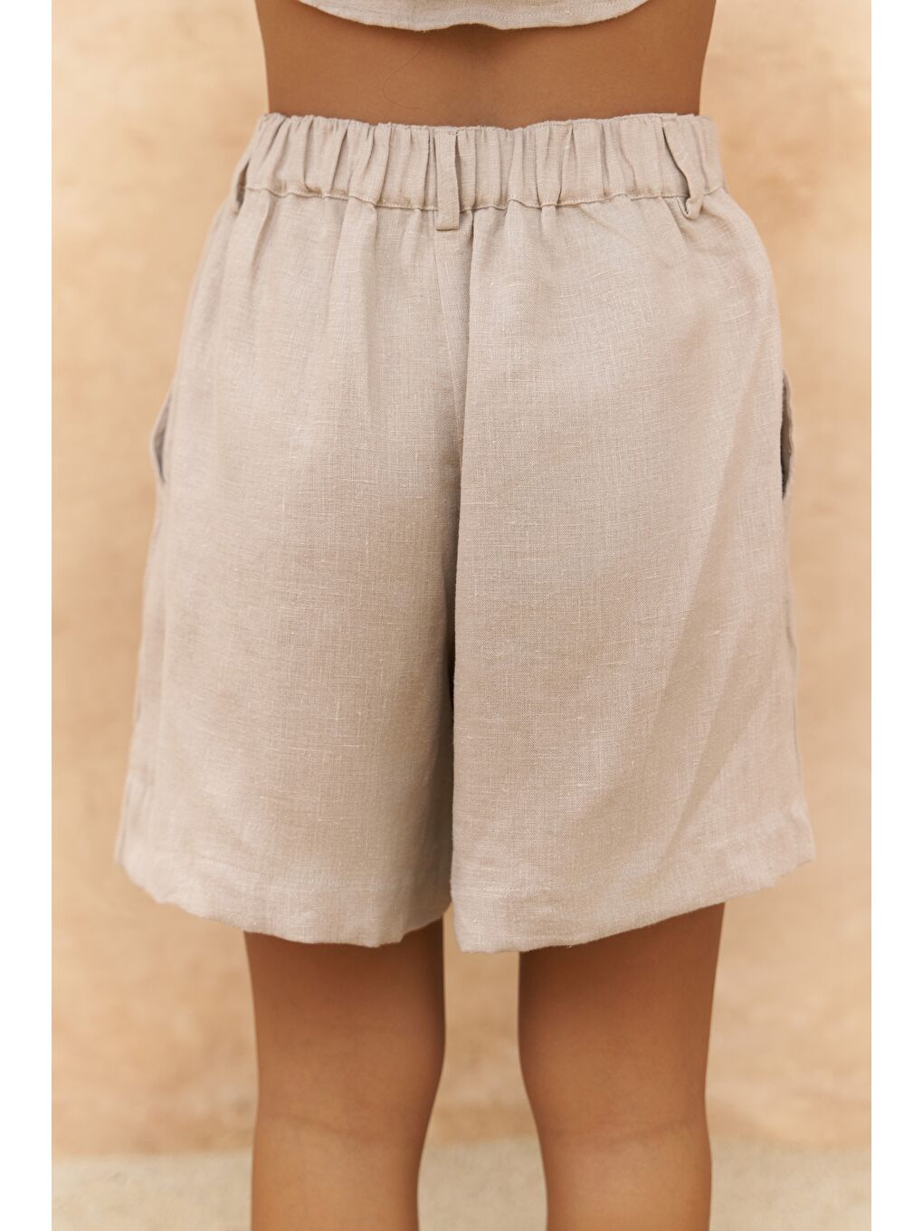 Gaelil Oversize Bej Keten Gömlek Şort Takım-2