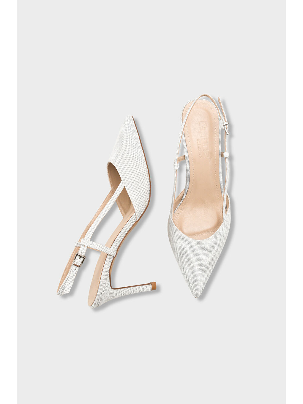 Beyaz Susie Hakiki Deri Astarlı Sivri Burunlu Orta Topuklu Simli Arkası Açık Kadın Ayakkabı-4