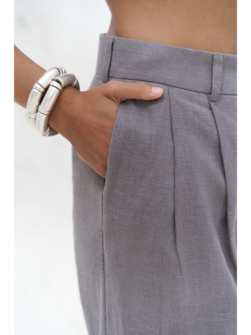 Dena Sırt Dekolteli Antrasit Keten Yelek Pantolon Takım-6