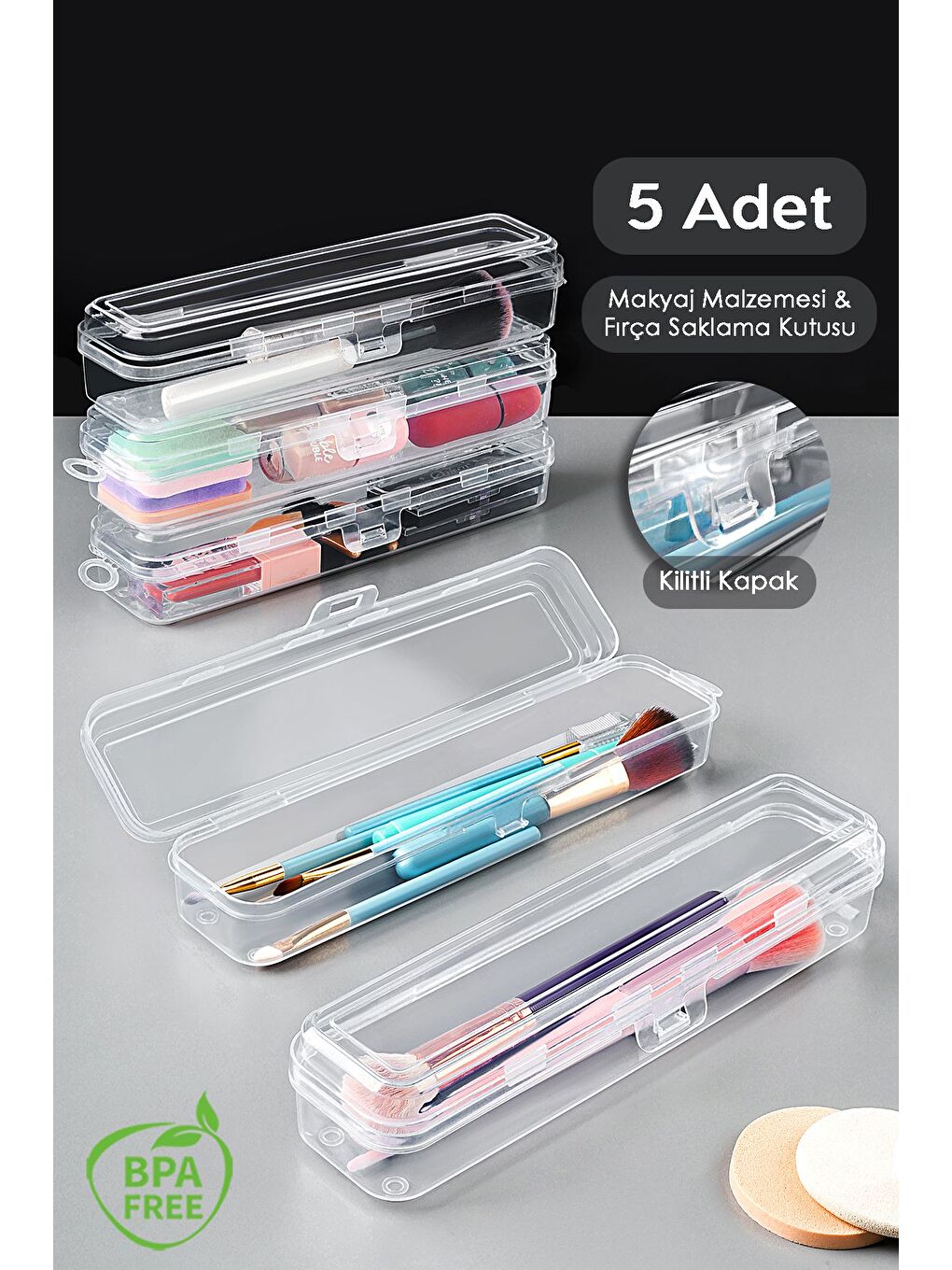 5'li Taşınabilir Makyaj Organizeri Şeffaf Çok Amaçlı Kozmetik Makyaj Fırçası Düzenleyici Fırçalık