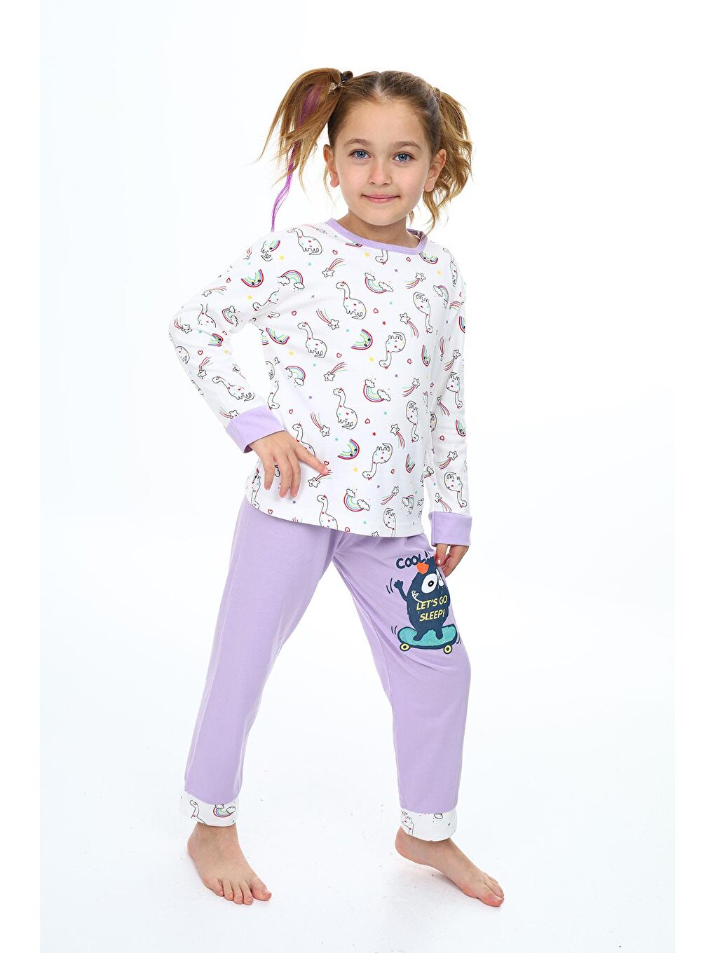 EFTELYA Lila Kız Çocuk Unicorn Baskılı Pijama Takımı 3-11 Yaş 0159 - 4