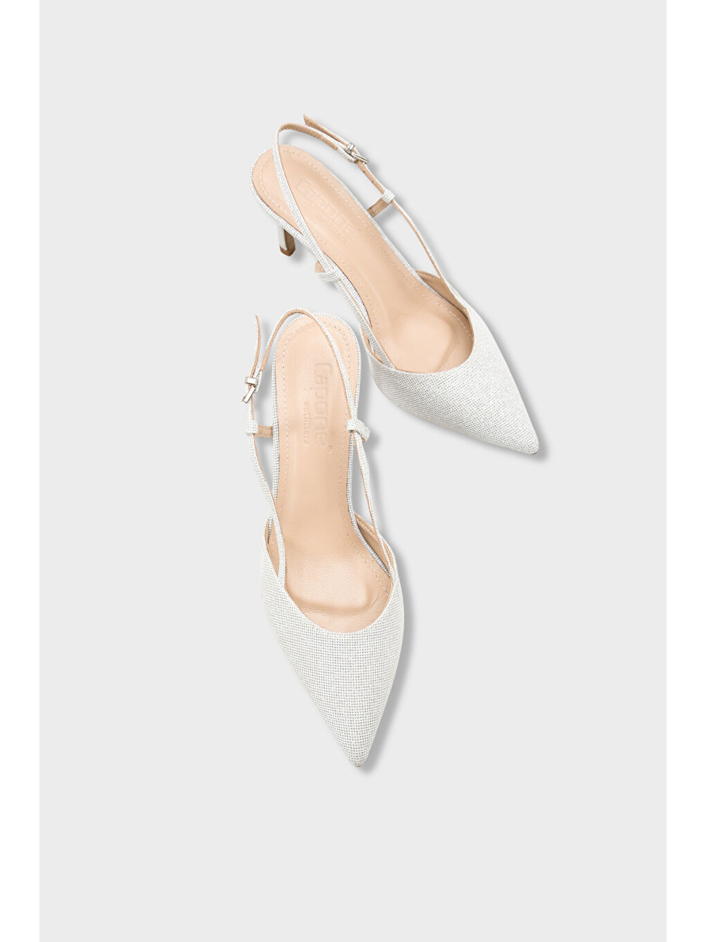 Beyaz Susie Hakiki Deri Astarlı Sivri Burunlu Orta Topuklu Simli Arkası Açık Kadın Ayakkabı-5