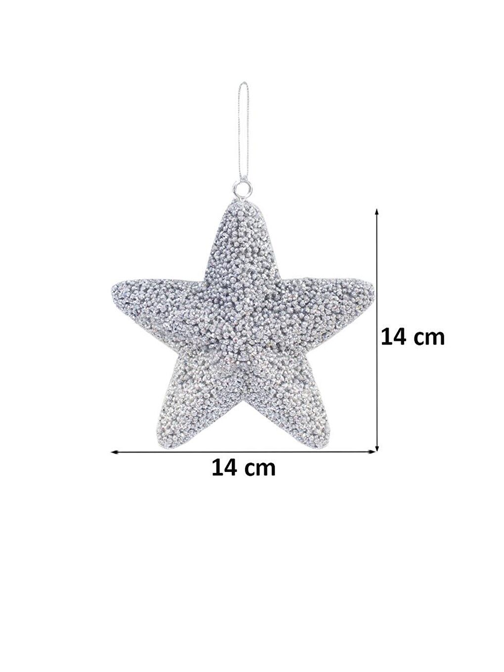 Gri Yılbaşı Ağaç Süsü Kabartma Detaylı Simli Yıldız Dekoratif Süs Gümüş 15 cm-1