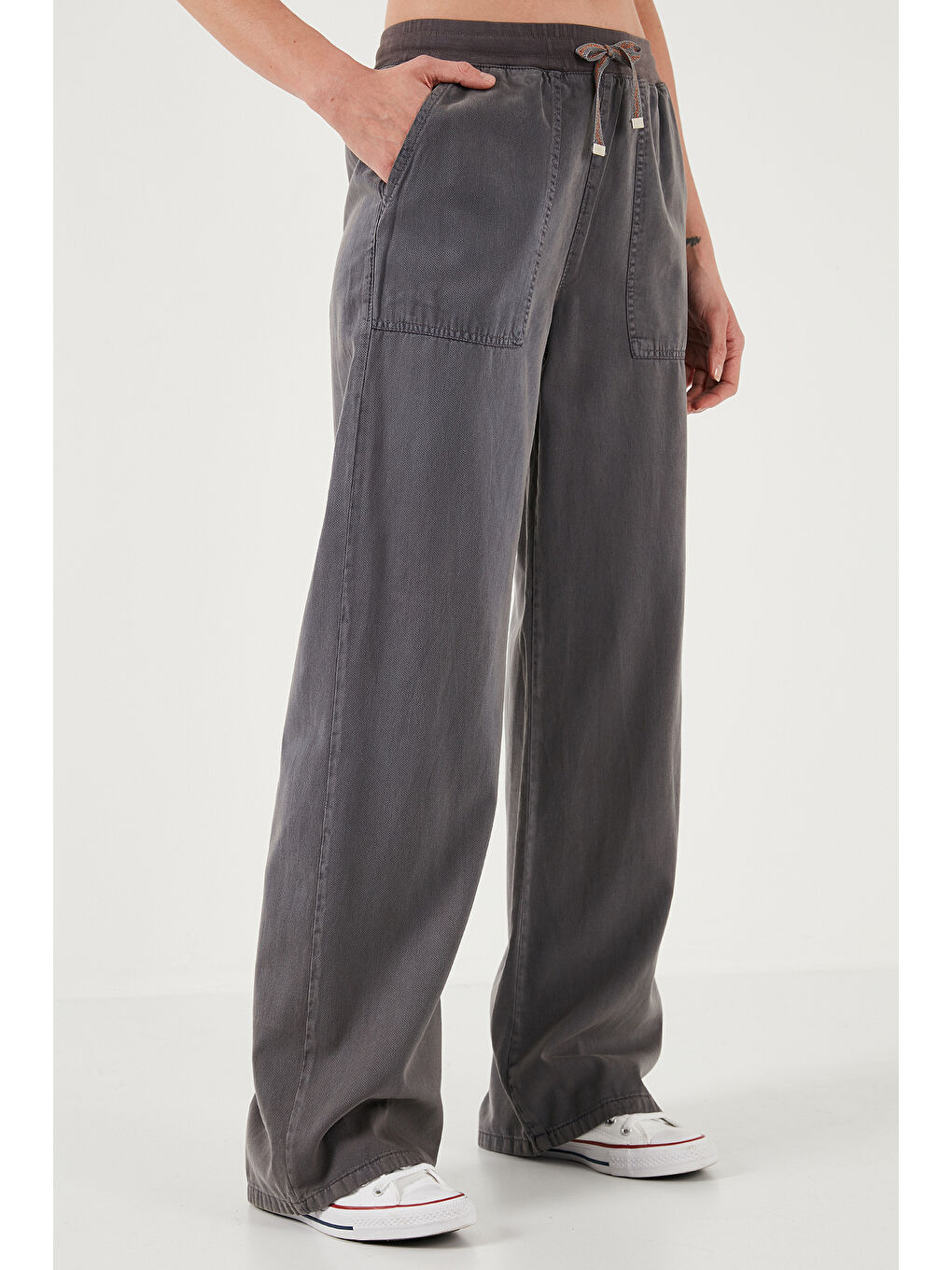 Antrasit Relaxed Fit Yüksek Bel Bol Paça Kadın Pantolon 668Yp5040-2