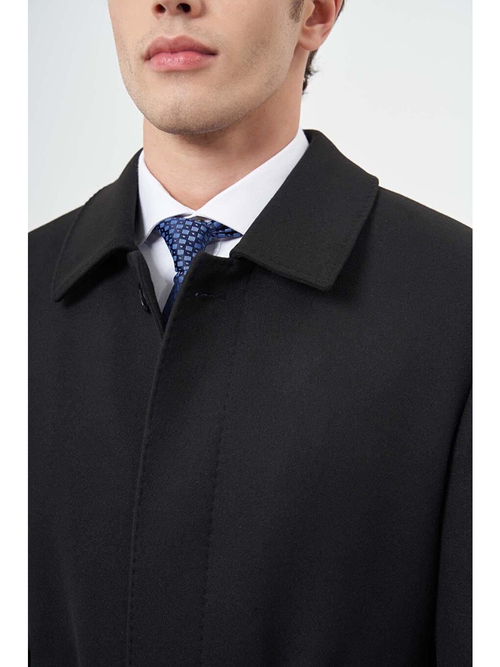 Siyah 115 Cm Kaşe Polo Yaka Düz Esnek Garnisiz-Biyesiz Comfort Fit Palto 1005245150-3