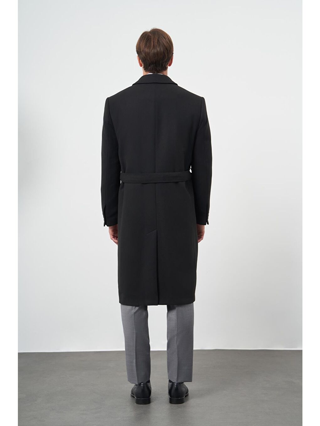 Siyah 115 Cm Kaşe Polo Yaka Düz Esnek Garnisiz-Biyesiz Comfort Fit Palto 1005245150-4