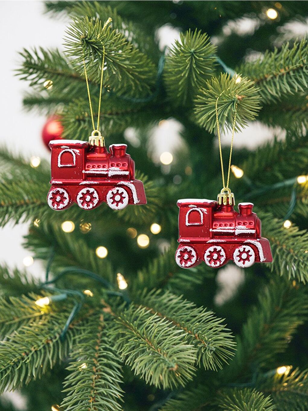 Yılbaşı Ağaç Süsü Tren Figürlü Kırmızı 5 cm 2'li Set