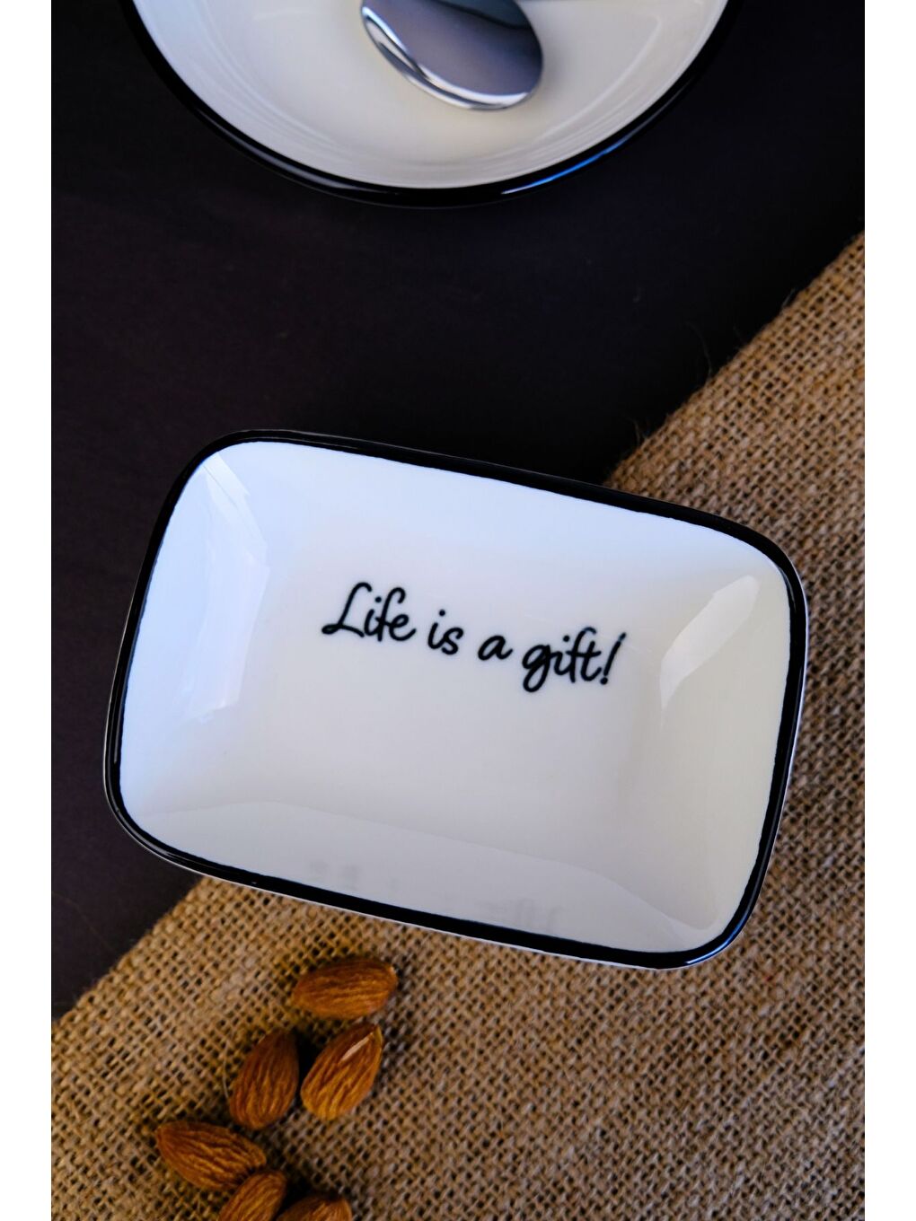 Beyaz Motto Gift Kayık Tabak Tekli 14x10x2cm-1