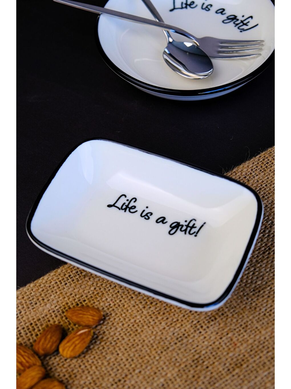 Beyaz Motto Gift Kayık Tabak Tekli 14x10x2cm-2