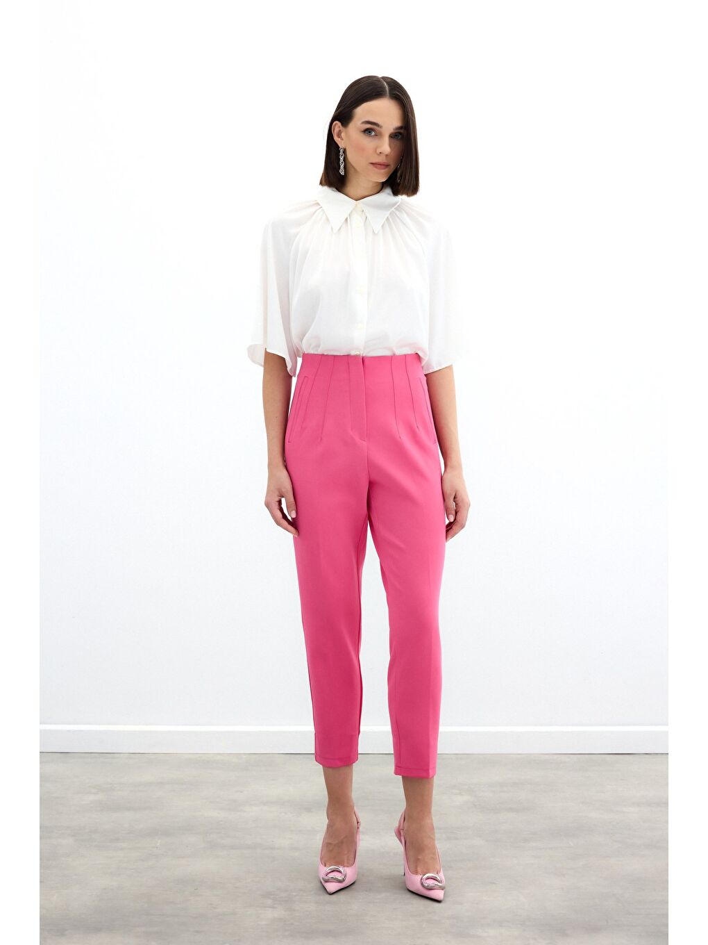 Yüksek Bel Pensli Pantolon - Fuşya