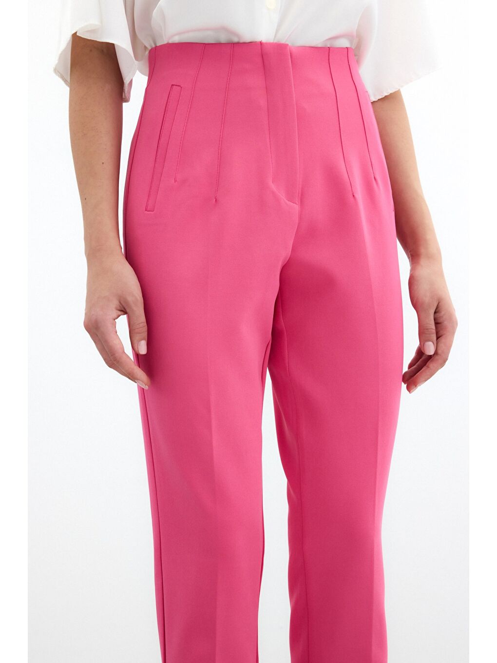 Yüksek Bel Pensli Pantolon - Fuşya-3